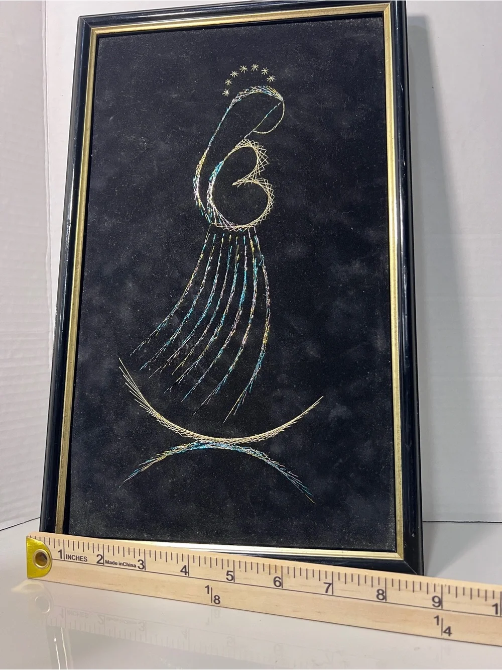 Caritas Mostar Handmade Madonna Child String Art Framed Religious Bosnia 14.5”
